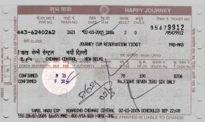  détails passagers sur le billet des Chemins de fer indiens 